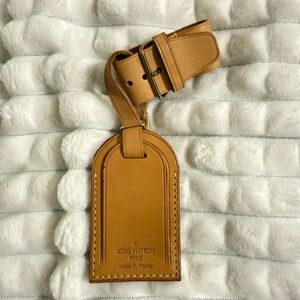 Large Louis Vuitton Tan Leather Luggage Tag with Strap